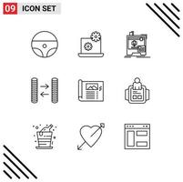 Editable Vector Line Pack of 9 Simple Outlines of photo plan printer paper money Editable Vector Design Elements