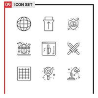 Universal Icon Symbols Group of 9 Modern Outlines of knife evidence idea life city Editable Vector Design Elements