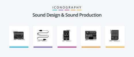 paquete de iconos de glifo 5 de diseño de sonido y producción de sonido que incluye el módulo. audio. sonido. móvil. jugador. diseño de iconos creativos vector