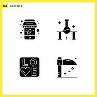 Set of 4 Modern UI Icons Symbols Signs for shopping sign mobile science heart Editable Vector Design Elements