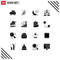 Modern Set of 16 Solid Glyphs Pictograph of growth business night distribution delegate Editable Vector Design Elements