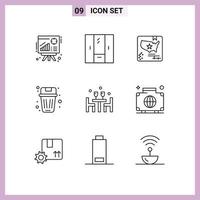 9 User Interface Outline Pack of modern Signs and Symbols of trash delete wardrobe been world Editable Vector Design Elements