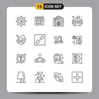 Modern Set of 16 Outlines Pictograph of baby ufo date space globe Editable Vector Design Elements