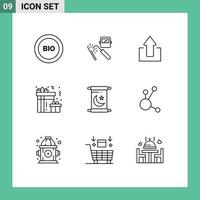 paquete de iconos de vector de stock de 9 signos y símbolos de línea para regalo de fábrica de celebración de fiesta hasta elementos de diseño de vector editables