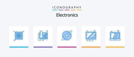 Paquete de 5 íconos de electrónica azul que incluye . tecnología. disco. ordenador portátil. dispositivo. diseño de iconos creativos vector