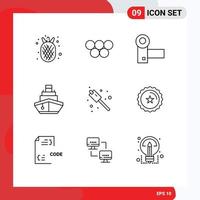 Outline Pack of 9 Universal Symbols of vehicles transport camcorder filled systems Editable Vector Design Elements