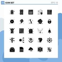 Group of 25 Solid Glyphs Signs and Symbols for controller tool audio mouse computer Editable Vector Design Elements