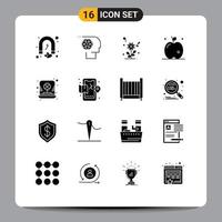 Set of 16 Modern UI Icons Symbols Signs for day fruit movie apple heart Editable Vector Design Elements