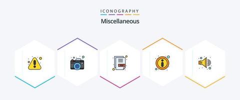 Miscellaneous 25 FilledLine icon pack including volume. file. information. about vector