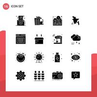 Mobile Interface Solid Glyph Set of 16 Pictograms of website secure book time page bangladesh country Editable Vector Design Elements