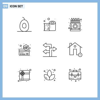 Pack of 9 creative Outlines of navigation arrow color secure credit card Editable Vector Design Elements