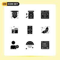 Set of 9 Modern UI Icons Symbols Signs for tissue paper cleaning paper fitness error web Editable Vector Design Elements