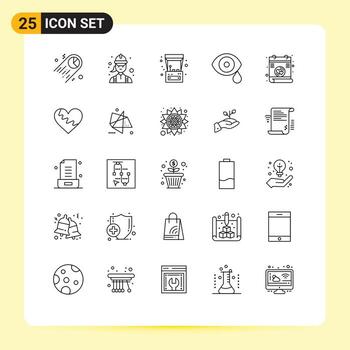 Set of 25 Modern UI Icons Symbols Signs for drops lab technician eye play Editable Vector Design Elements