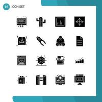 Pack of 16 creative Solid Glyphs of box interface analytics browser app Editable Vector Design Elements