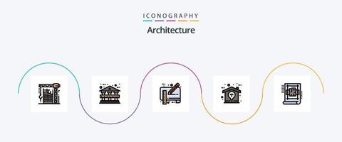 Architecture Line Filled Flat 5 Icon Pack Including architecture. home. blue print. design. ruler vector