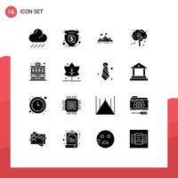 Set of 16 Modern UI Icons Symbols Signs for tree apple tree aim apple mountains Editable Vector Design Elements
