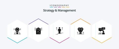 Strategy And Management 25 Glyph icon pack including gem. diamond. tactic. success. arrow vector