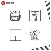 Mobile Interface Line Set of 4 Pictograms of radio layout technology scanner education Editable Vector Design Elements