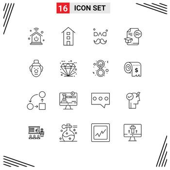 16 Universal Outlines Set for Web and Mobile Applications joker graduation dad education document Editable Vector Design Elements