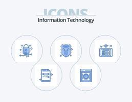 Information Technology Blue Icon Pack 5 Icon Design. shield. network. notification. internet. network vector