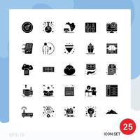 Pack of 25 creative Solid Glyphs of computer machine love elevator pollution Editable Vector Design Elements