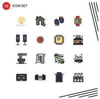Group of 16 Modern Flat Color Filled Lines Set for appliances clock house hand watch gloves Editable Creative Vector Design Elements