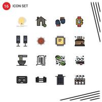 Group of 16 Modern Flat Color Filled Lines Set for appliances clock house hand watch gloves Editable Creative Vector Design Elements