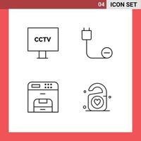 paquete de 4 signos y símbolos de colores planos de línea de relleno modernos para medios de impresión web, como dispositivos de cable de vigilancia de alimentación de cámara, elementos de diseño de vectores editables