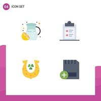 Set of 4 Vector Flat Icons on Grid for food golden lemonades paper luck Editable Vector Design Elements