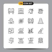 Set of 16 Commercial Outlines pack for electronic data professional artist computer human Editable Vector Design Elements