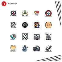 Flat Color Filled Line Pack of 16 Universal Symbols of electric medicine love health fitness Editable Creative Vector Design Elements