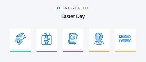 Paquete de 5 íconos de pascua azul que incluye dulces. alfiler. pasapoeta. Pascua de Resurrección. localización. diseño de iconos creativos vector