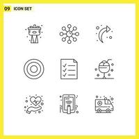 Group of 9 Outlines Signs and Symbols for file user skin protection line basic Editable Vector Design Elements