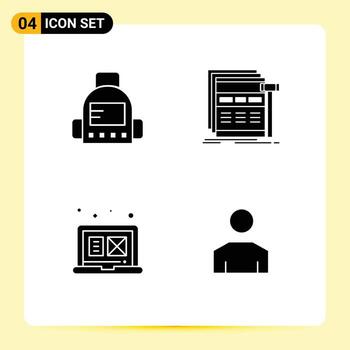 4 User Interface Solid Glyph Pack of modern Signs and Symbols of bag digital graphic internet webpage graphic design Editable Vector Design Elements