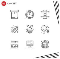 Modern Set of 9 Outlines and symbols such as beetle money longboard finance dollar Editable Vector Design Elements