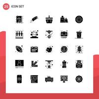 Group of 25 Modern Solid Glyphs Set for energy shop basket shopping bag Editable Vector Design Elements