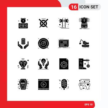User Interface Pack of 16 Basic Solid Glyphs of hack card loudspeaker creditcard speaker Editable Vector Design Elements