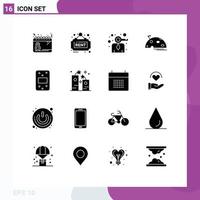 Set of 16 Vector Solid Glyphs on Grid for mars moon sign space person Editable Vector Design Elements
