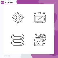 Mobile Interface Line Set of 4 Pictograms of compass canoe internet oven internet connectivity Editable Vector Design Elements