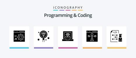 Programming And Coding Glyph 5 Icon Pack Including development. coding. programming. development. Creative Icons Design vector