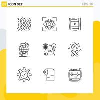 Set of 9 Vector Outlines on Grid for protection network vedio internet connectivity Editable Vector Design Elements