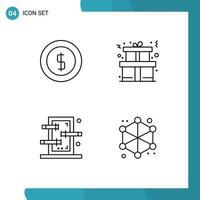 Set of 4 Vector Filledline Flat Colors on Grid for cash piercings money present analytics Editable Vector Design Elements