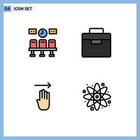 Group of 4 Filledline Flat Colors Signs and Symbols for seats four clock lunchbox right Editable Vector Design Elements