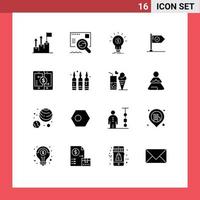 Pack of 16 creative Solid Glyphs of flag achieve search success money Editable Vector Design Elements