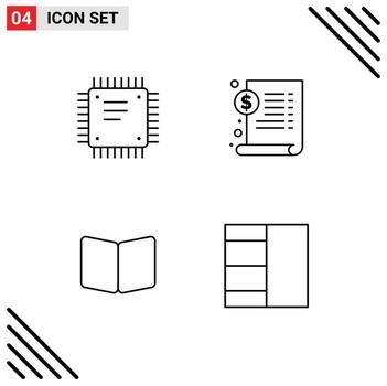 grupo de símbolos de icono universal de 4 colores planos de línea de relleno modernos de elementos de diseño de vector editables de página de archivo de placa base abierta de chip