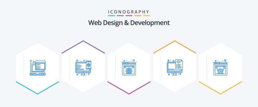 diseño y desarrollo web 25 paquete de iconos azules que incluye página. archivos diseño. programación. codificación vector