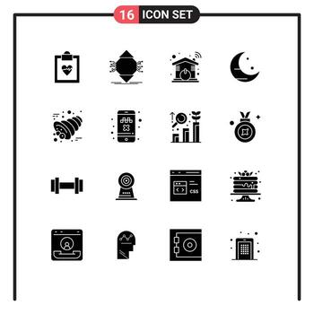Editable Vector Line Pack of 16 Simple Solid Glyphs of horn autumn automation night farming Editable Vector Design Elements