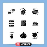 Group of 9 Solid Glyphs Signs and Symbols for book switch heart device shop Editable Vector Design Elements