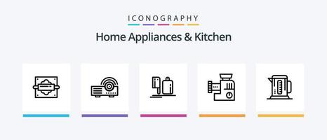 Home Appliances And Kitchen Line 5 Icon Pack Including coffee. weighing. hood. scale. smoke. Creative Icons Design vector