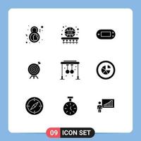 Modern Set of 9 Solid Glyphs and symbols such as board archery game target playstation Editable Vector Design Elements